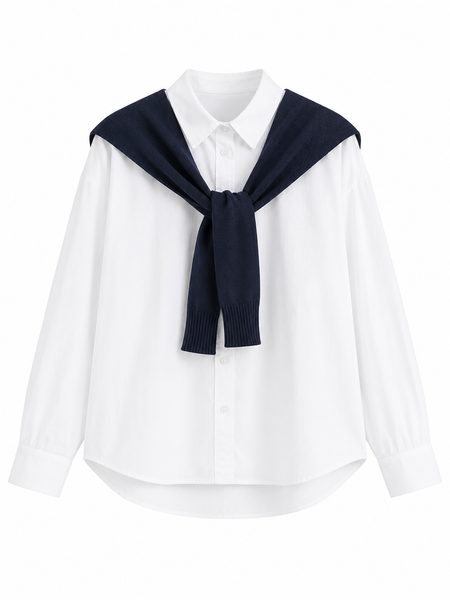 Button Down Shirt with Knit Shawl Set