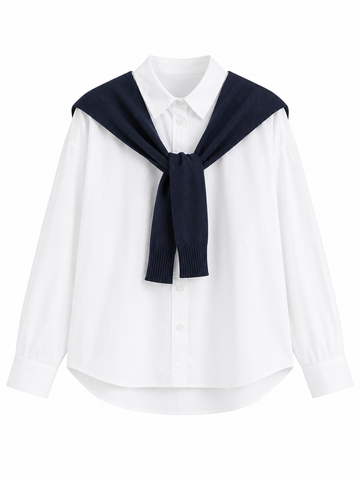 Button Down Shirt with Knit Shawl Set