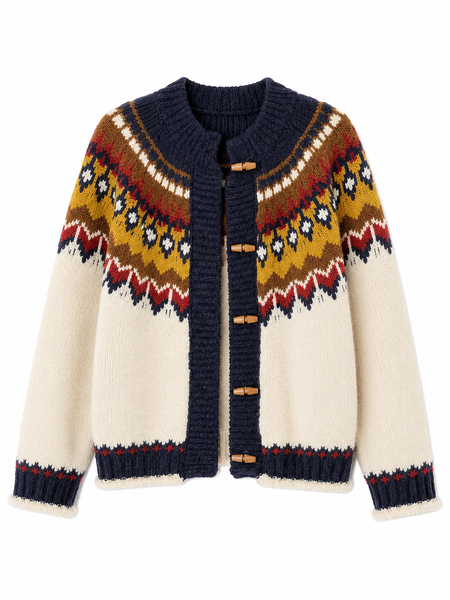 Nordic Pattern Toggle Knit Cardigan