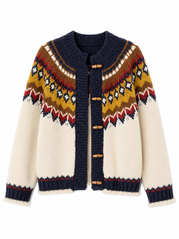 Nordic Pattern Toggle Knit Cardigan