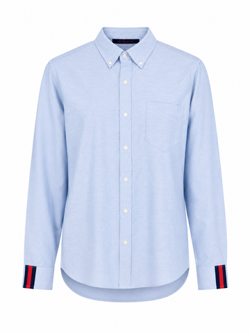 Ben Oxford Cloth Shirt - White w Navy & Red Stripe Ribbon