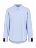 Ben Oxford Cloth Shirt - White w Navy & Red Stripe Ribbon