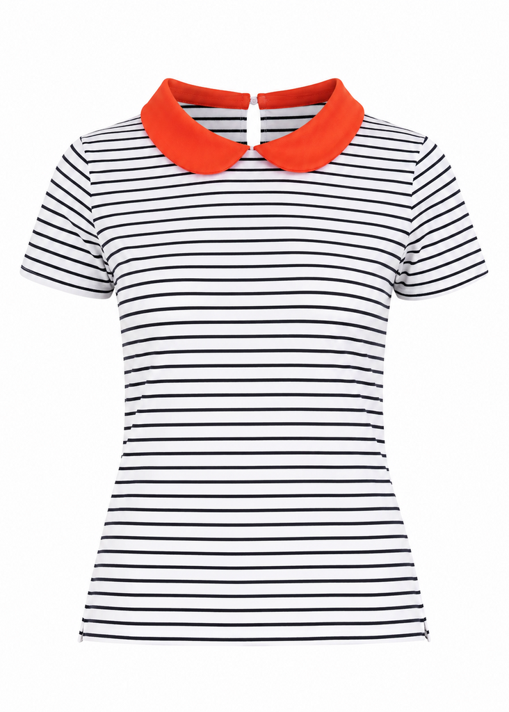 Belle Polo - White Navy Stripe
