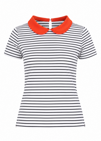 Belle Polo - White Navy Stripe