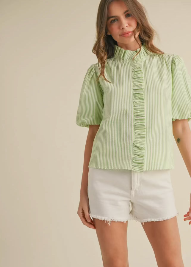 Oxford Stripe Ruffled Top