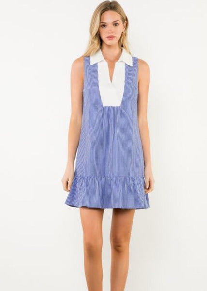 Oxford Stripe Contrast Collar Dress