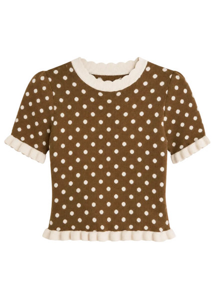 Polka Dot Ruffled Short Sleeves Sweater Knit Top