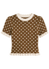 Polka Dot Ruffled Short Sleeves Sweater Knit Top