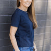 CELIA PERFECT LENGTH TEE IN COOL SLATE BLUE - SHORT SLEEVE