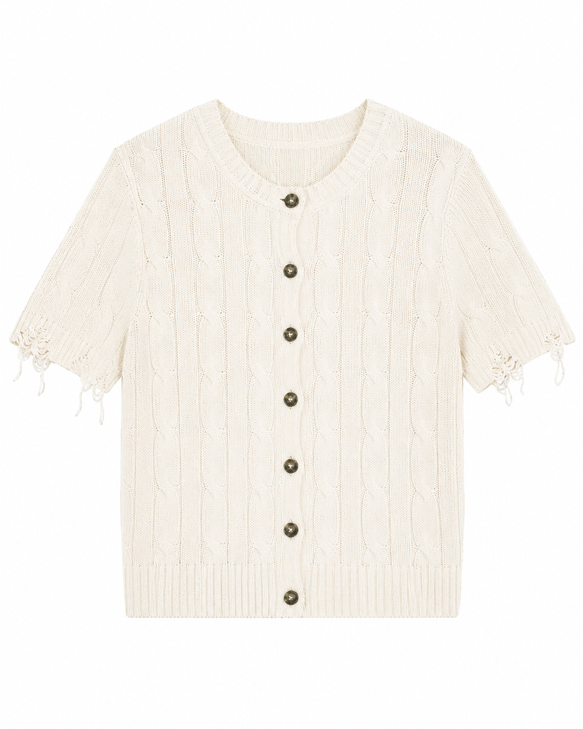 Casual Comfort Look Round Neck Cable Sweater Top
