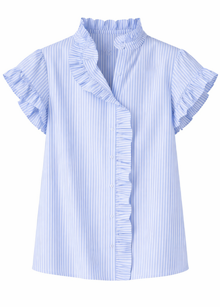 Oxford Stripe Ruffle Top
