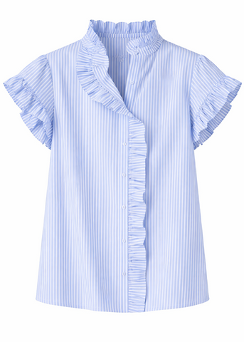 Oxford Stripe Ruffle Top