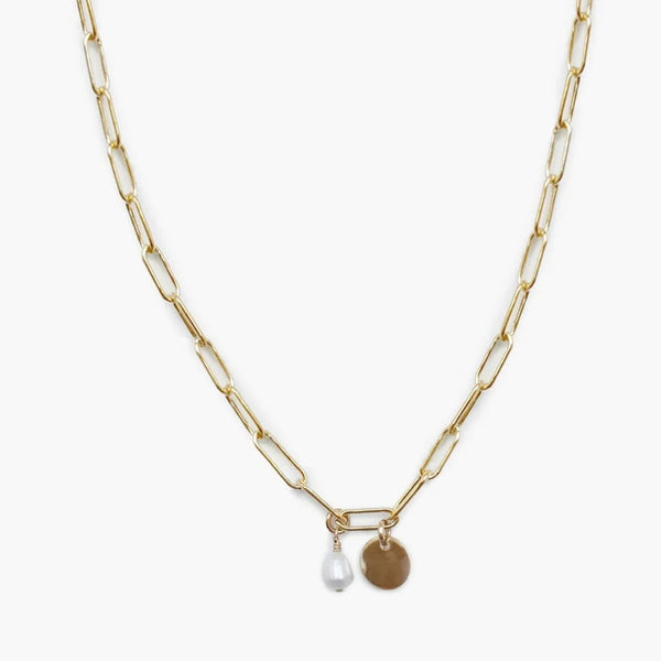 Essential Chain Necklace w/ Pearl + Mini Letter Tag