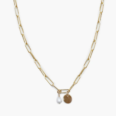 Essential Chain Necklace w/ Pearl + Mini Letter Tag
