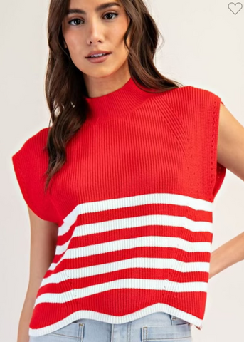 Striped Mock Neck Sleeveless Top