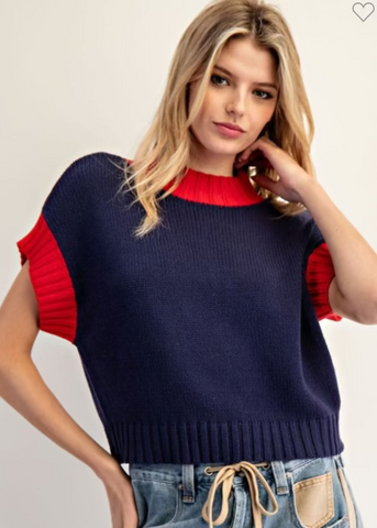 Navy/Red Sweater Top