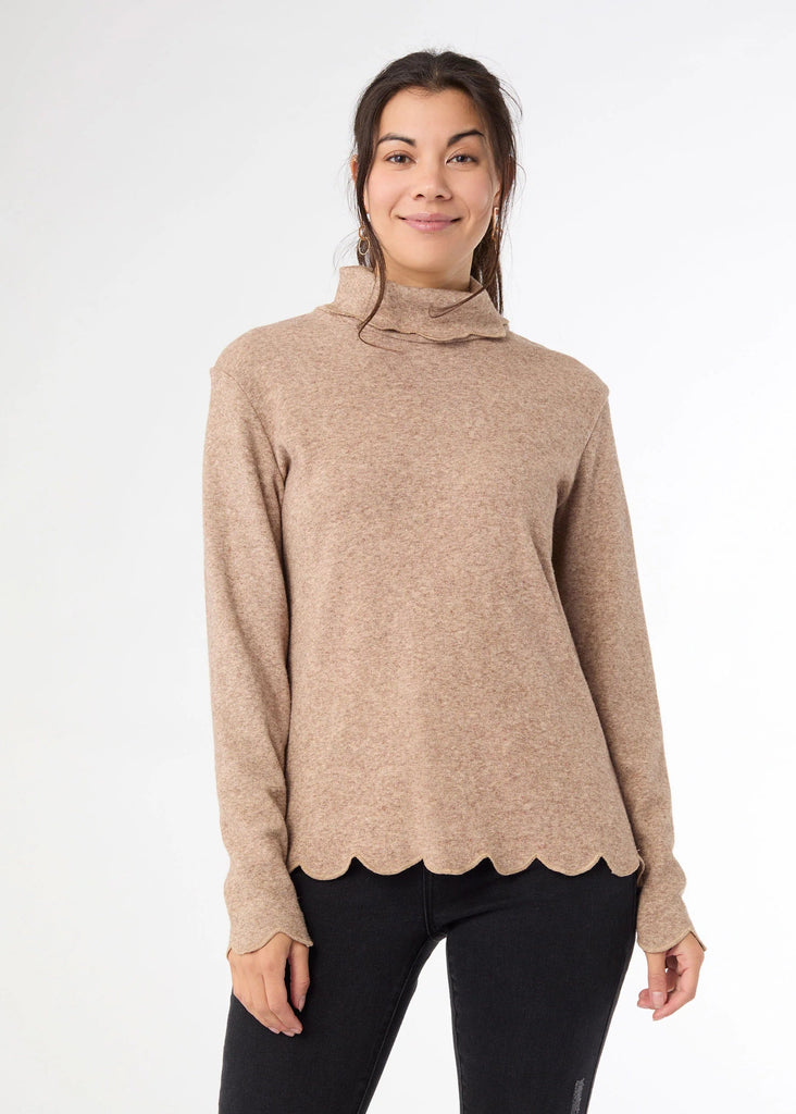 Ariana Turtleneck Top with Scalloped Trim