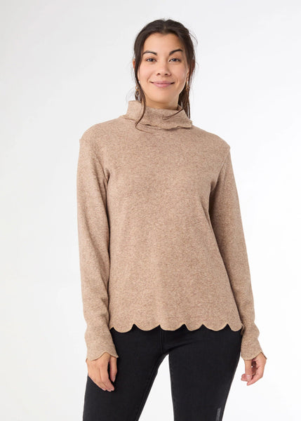 Ariana Turtleneck Top with Scalloped Trim