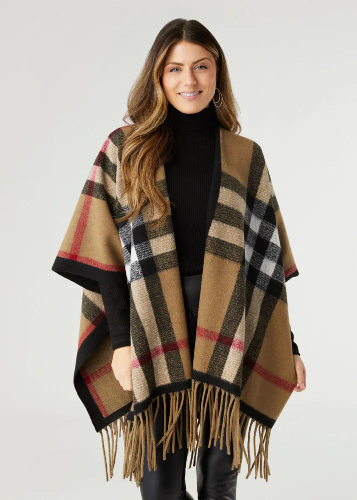 JORA PLAID WRAP WITH FRINGE