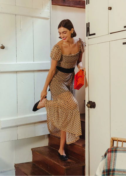 The Delphine Dress - Nude/Black Dot