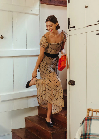 The Delphine Dress - Nude/Black Dot