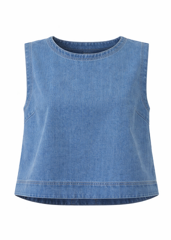 Denim Back Pleat Top