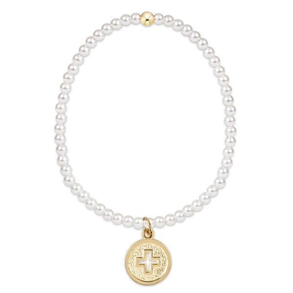 Classic Pearl 3mm Bead Bracelet - Signature Cross Gold Disc