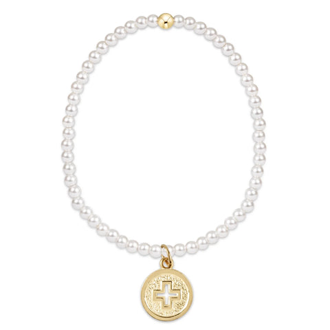 Classic Pearl 3mm Bead Bracelet - Signature Cross Gold Disc
