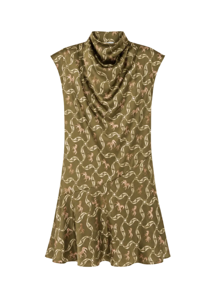 Silk Horse Print Sleeveless Dress