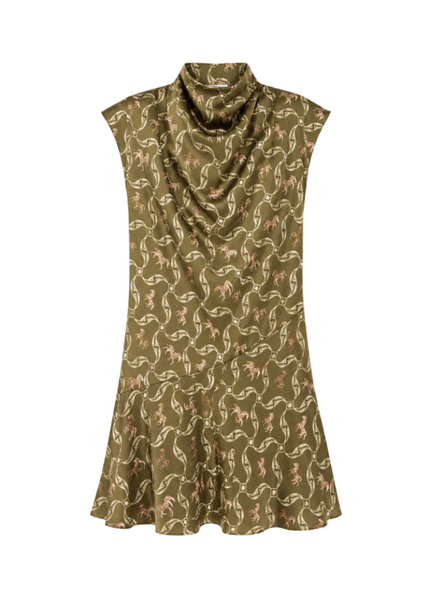 Silk Horse Print Sleeveless Dress