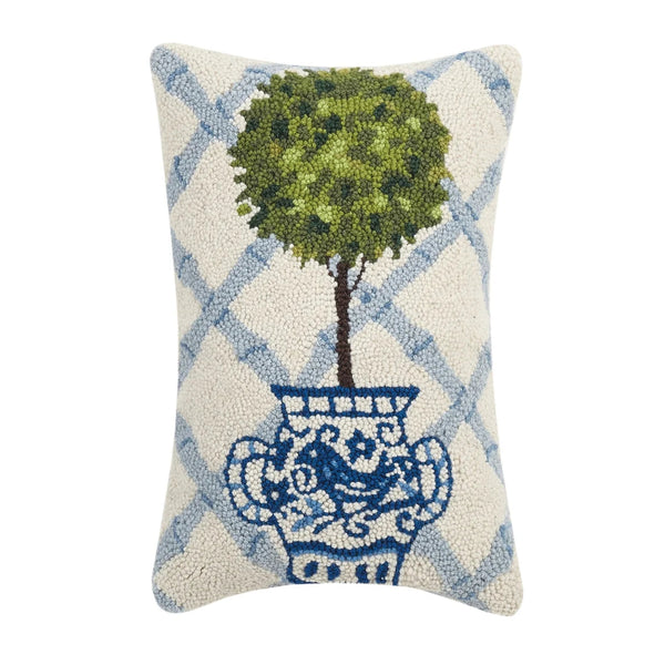 Blue Trellis Ball Topiary Hook Pillow