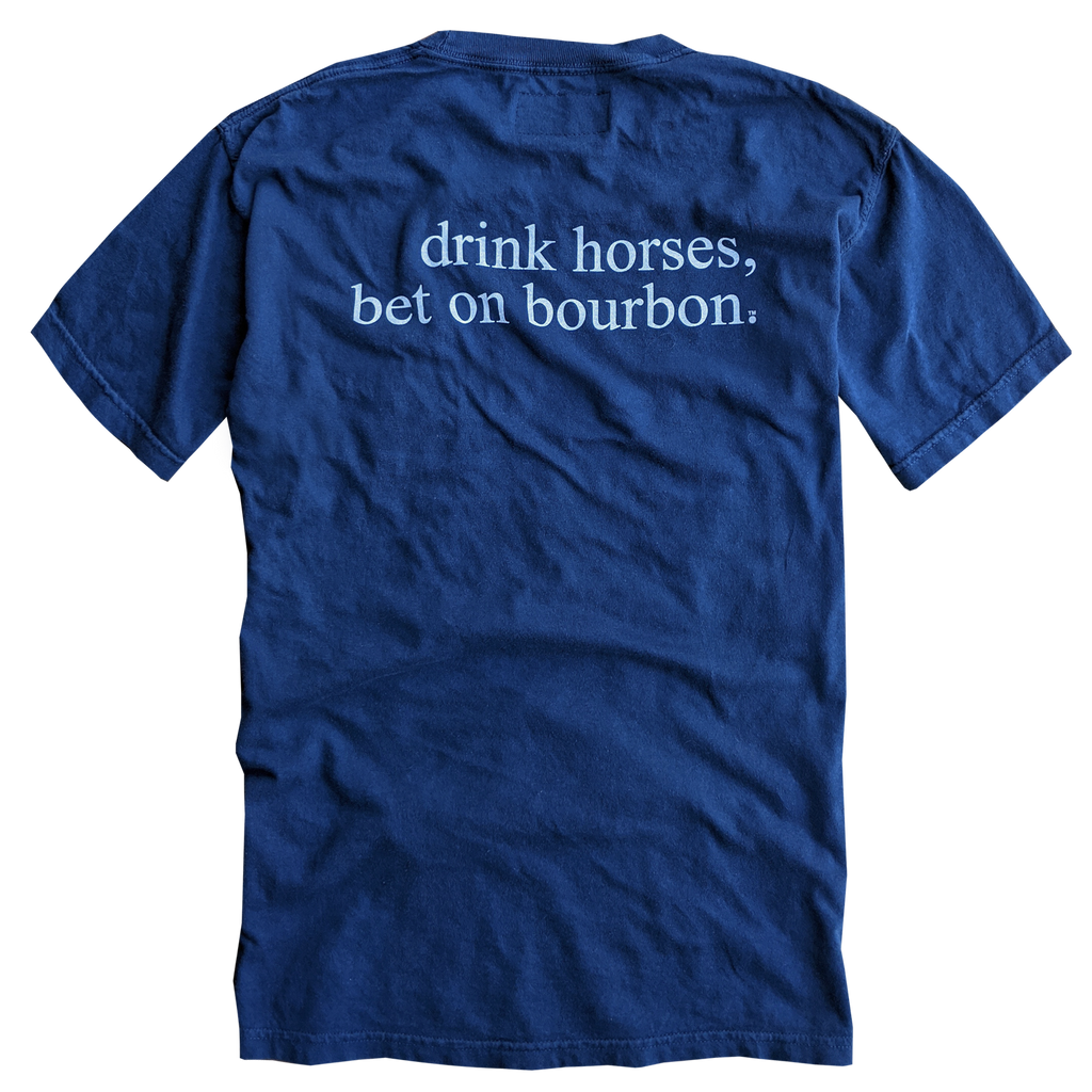 DRINK HORSES, BET ON BOURBON POCKET TEE (NAVY)