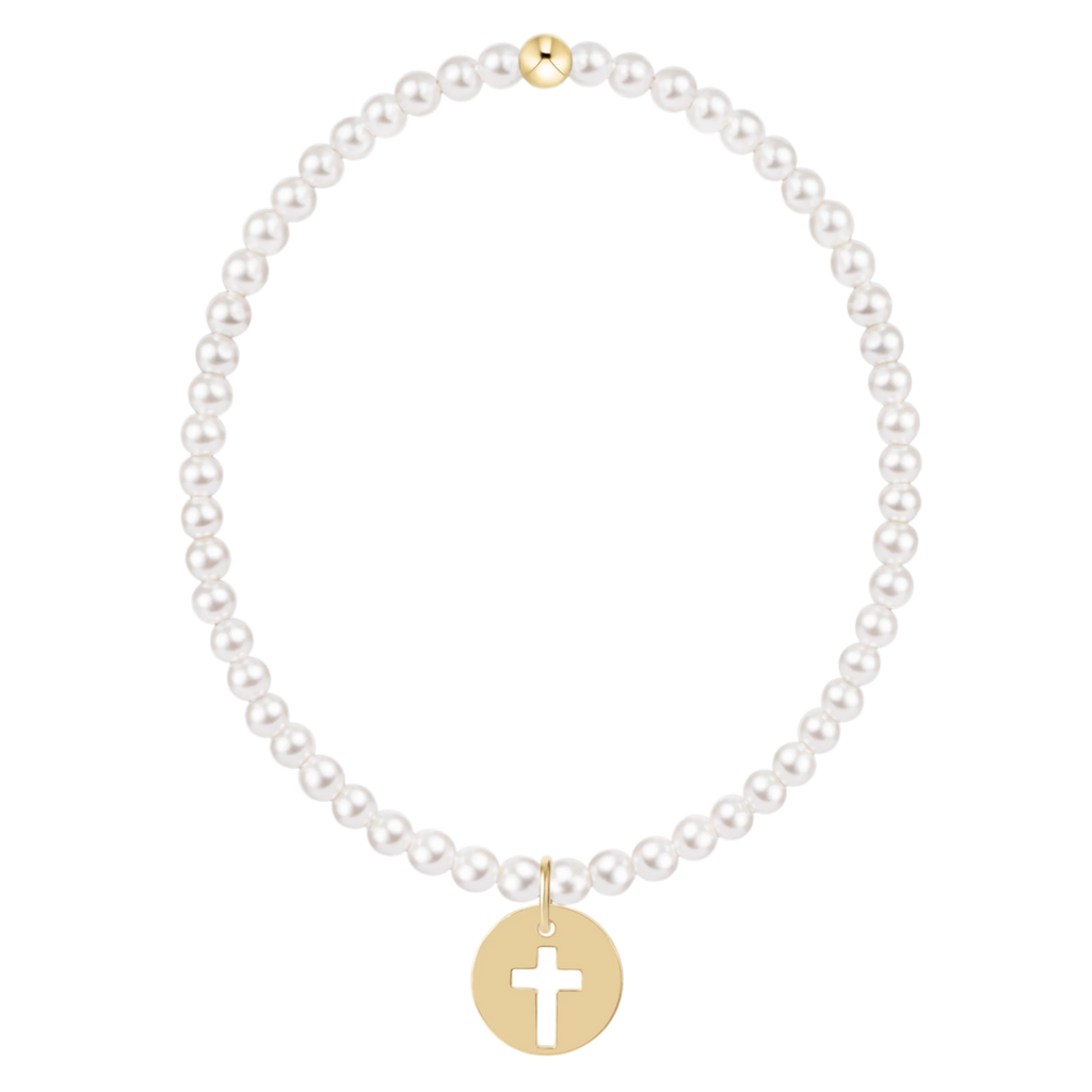 Classic Pearl 3mm Bracelet- Blessed Gold Disc