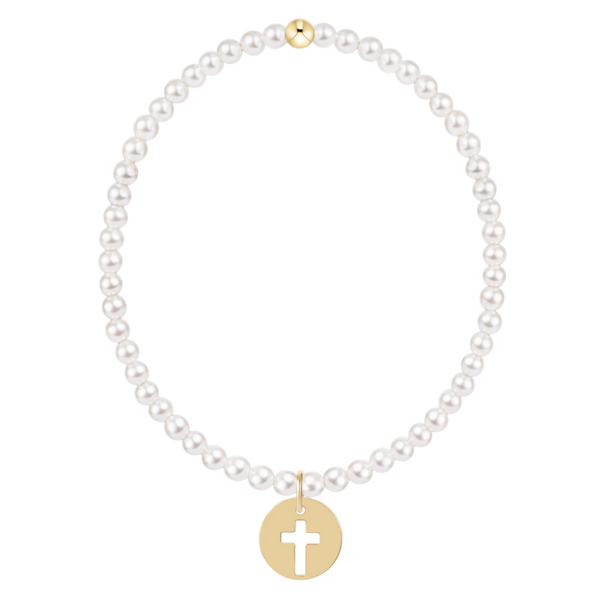 Classic Pearl 3mm Bracelet- Blessed Gold Disc