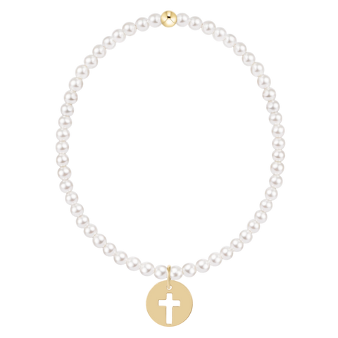 Classic Pearl 3mm Bracelet- Blessed Gold Disc