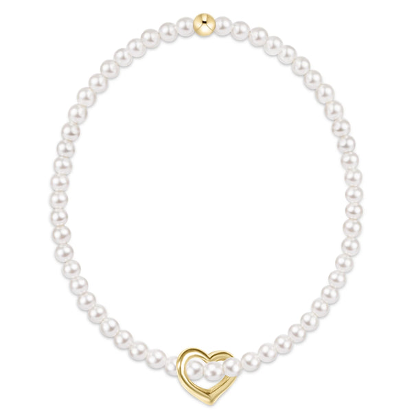 Classic Pearl 3mm Bracelet - Love Gold Charm
