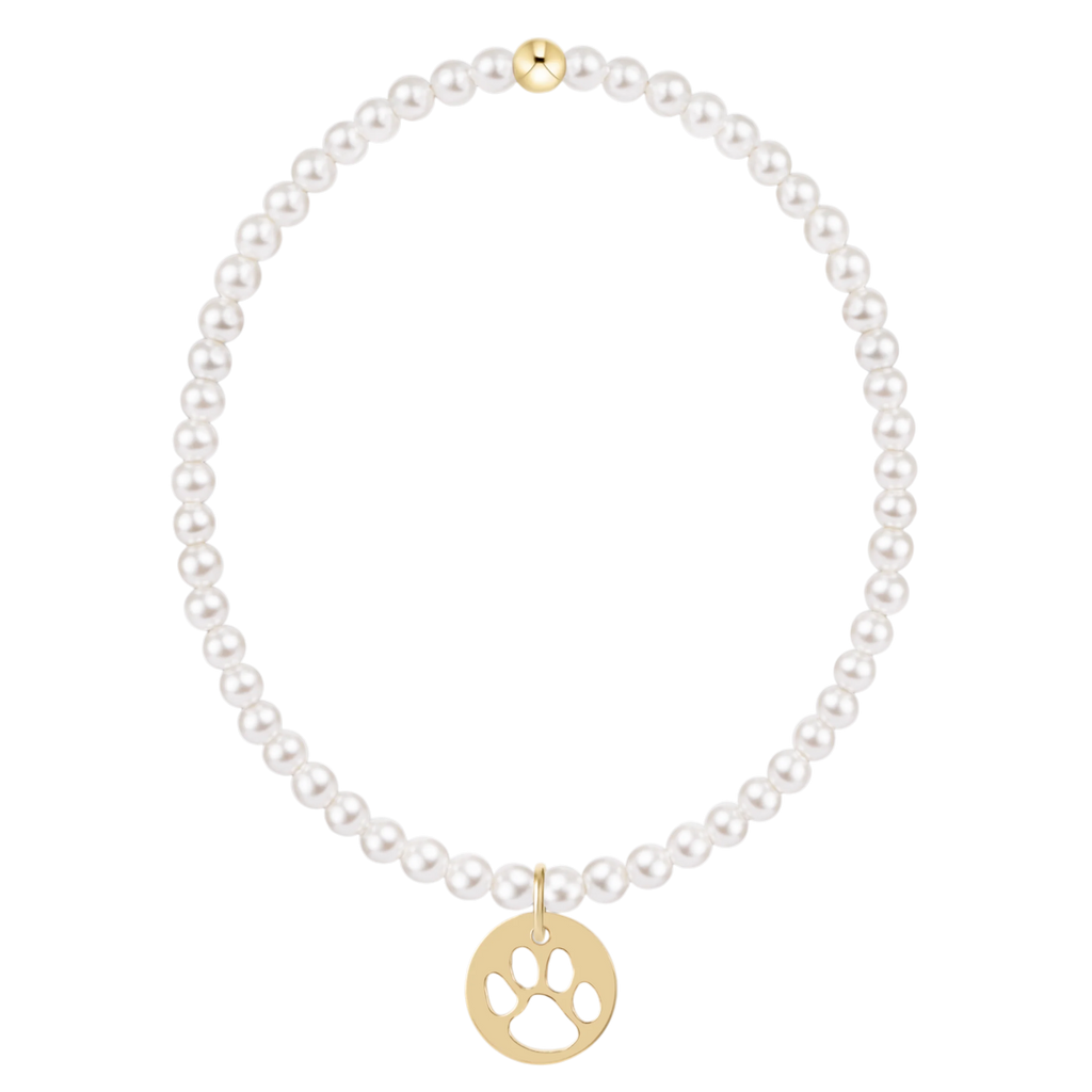 Classic Pearl 3mm Bracelet - Paw Print Gold Disc