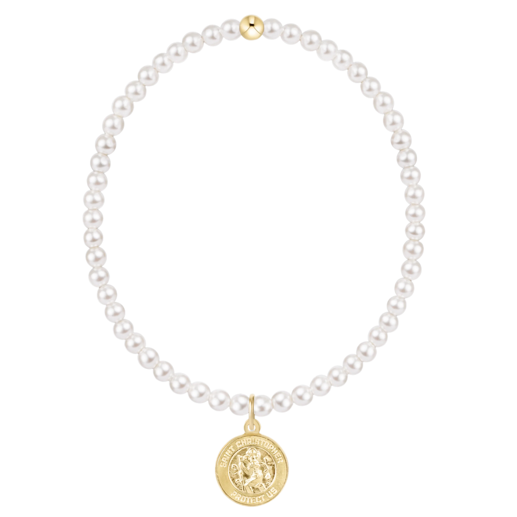 Classic Pearl 3mm Bracelet - Protection Gold Disc