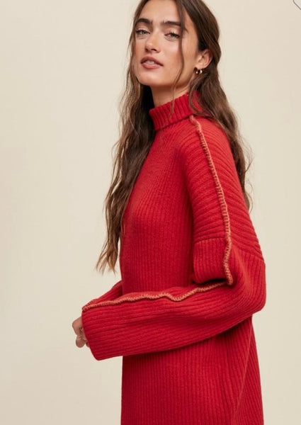 Contrast Stitch Ribbed Sweater