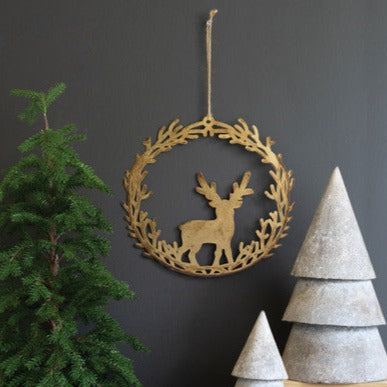 Antique Brass Metal Christmas Wreath Door Hanger