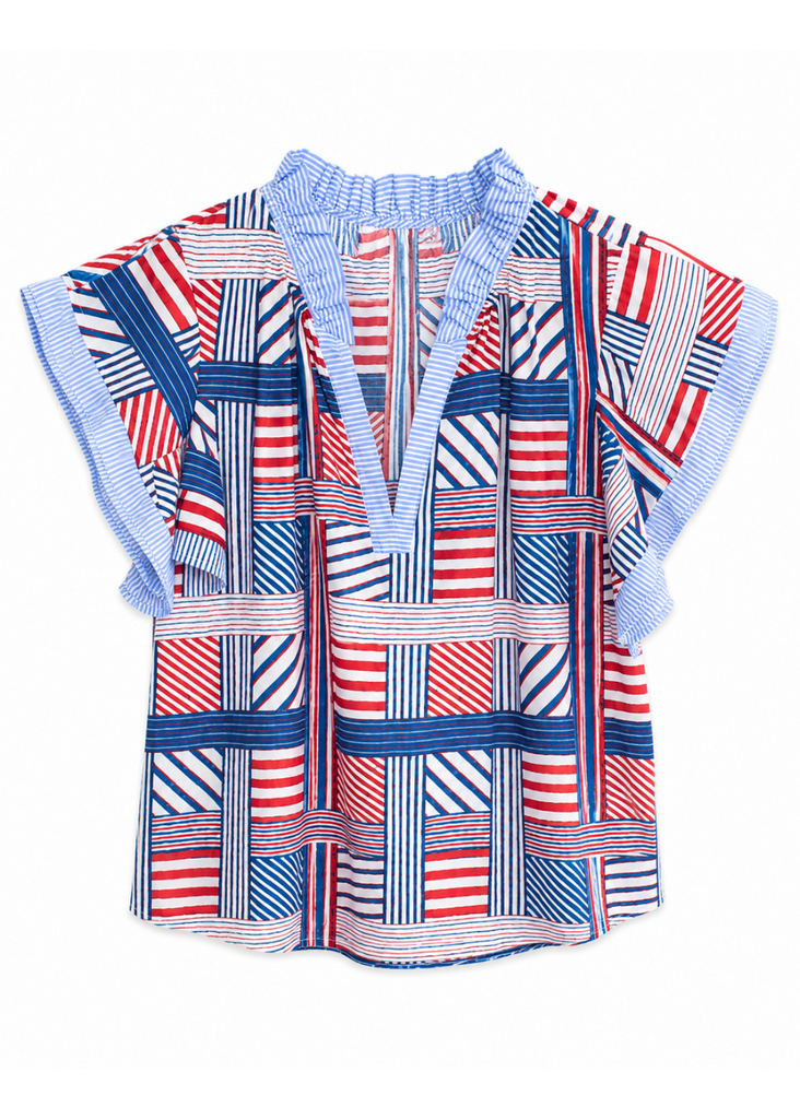 Americana Striped Flutter Sleeve Top