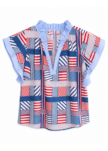 Americana Striped Flutter Sleeve Top