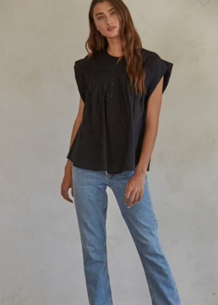 Black Button Detail Top
