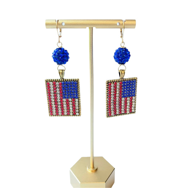 American Flag Rhinestone Earrings