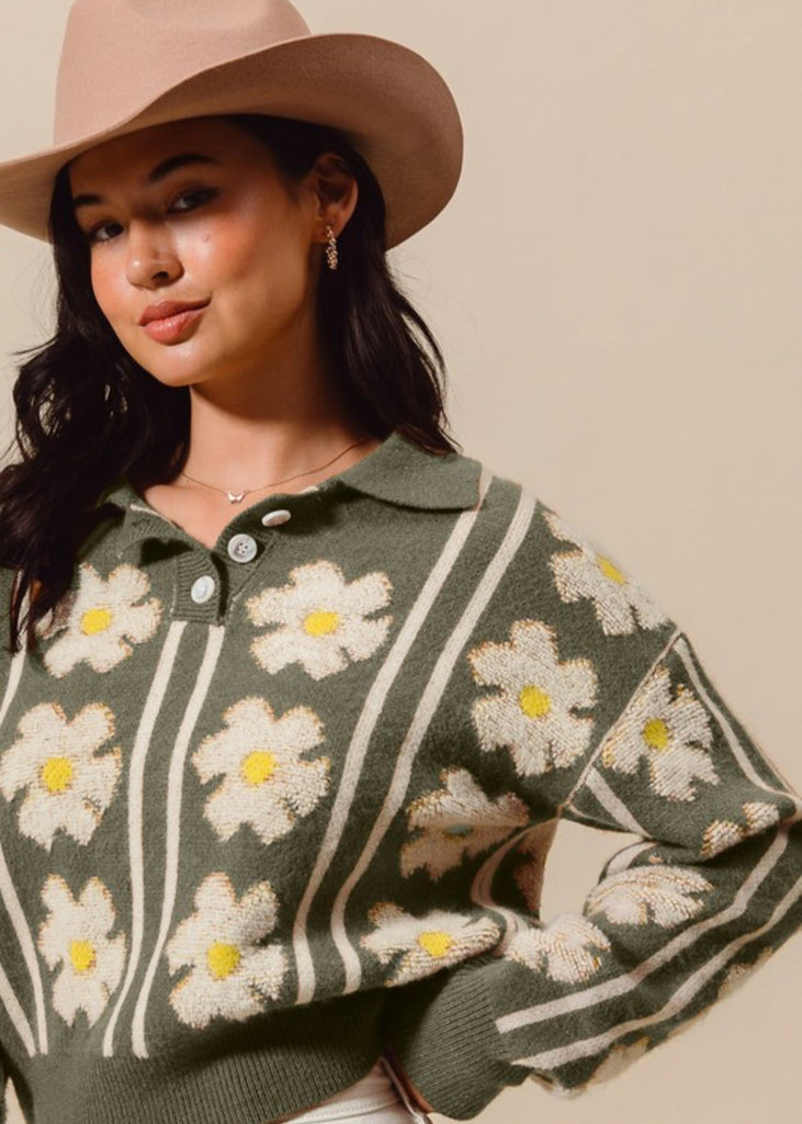 Floral Stripe Sweater Top