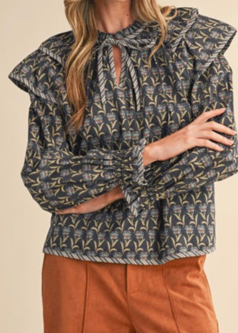 Mix Print V-Neck Top