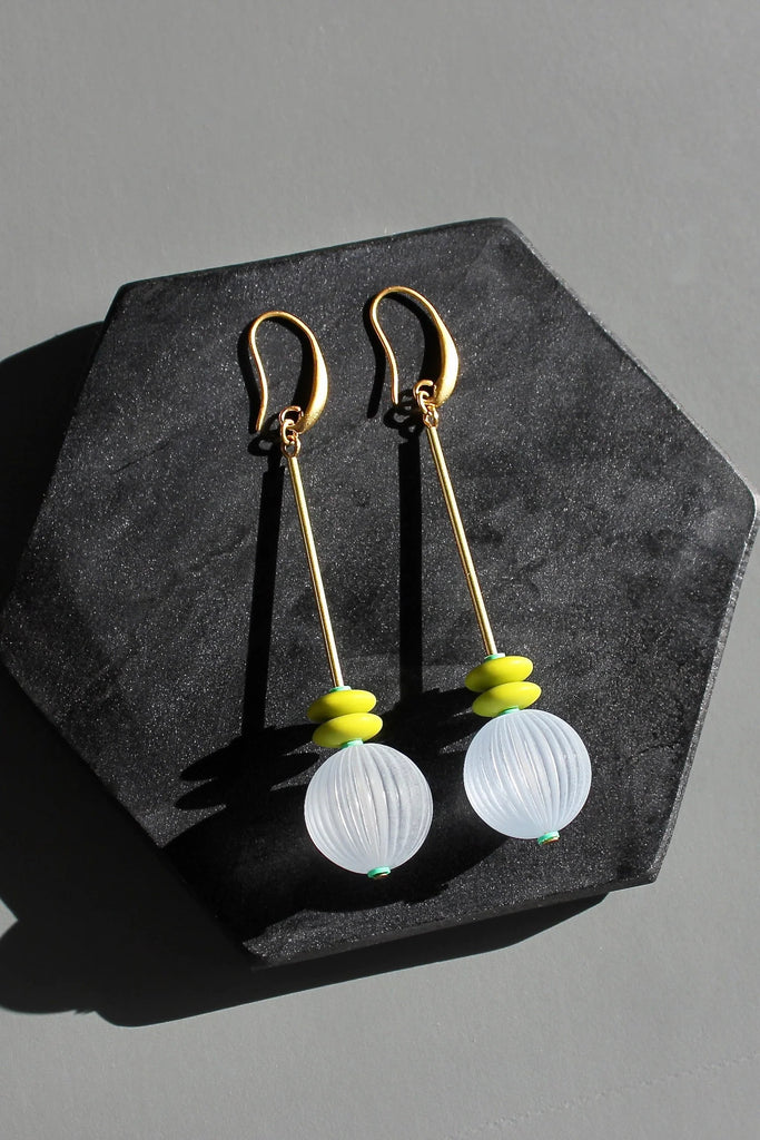 Blue and Chartreuse Bauble Geometric Earrings