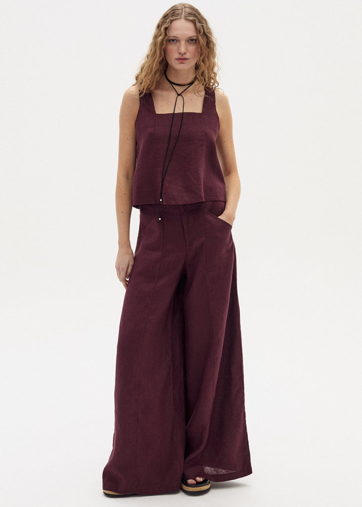 Vincent Linen Pants - Deep Merlot