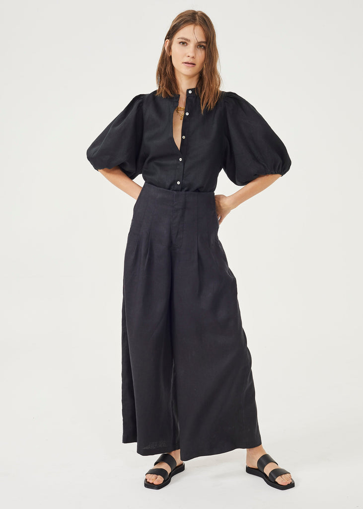 Culotte Linen Pants - Black