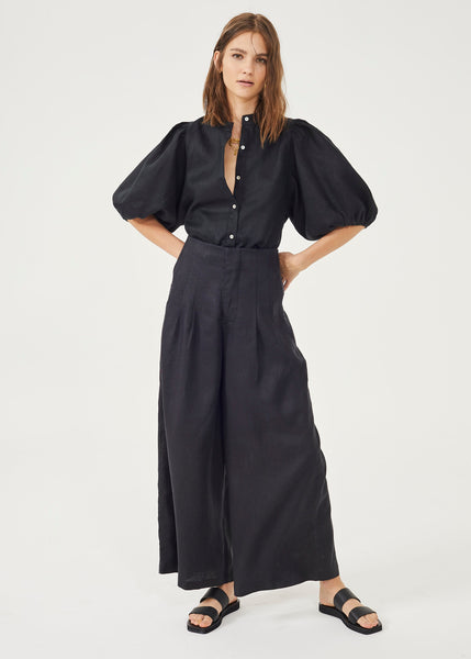 Culotte Linen Pants - Black